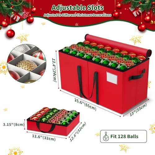 Christmas Ornament Storage Box, 8 Individual Trays with Handles, Red - Image 2