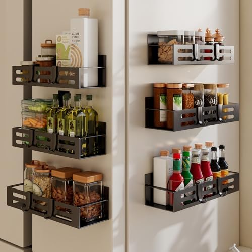 SETBAOO 6 Pack Magnetic Spice Rack for Refrigerator Set, Black Magnetic Shelf and Fridge Kitchen Cabinet Organizers Storage Seasoning Organization Mini Shelves. by Unknown