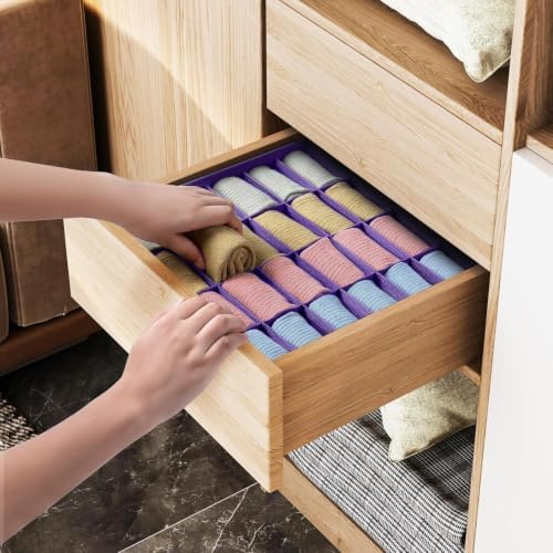 Sock Organizer 4 Pack, 24 Cell Underwear Organizer Foldable Underwear Storage, Sock and Underwear Drawer Organizer for Socks Ties Underwear Belts. Purple - Image 5
