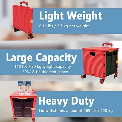 Quick Utility Cart Four -Rotate Wheeled Collapsible Handcart with Durable Heavy Duty Plastic Telescoping Handle for Travel Shopping Moving Luggage Office Use - Image 3