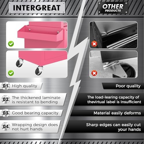 INTERGREAT 5 Drawer Tool Chest with Wheels, Rolling Tool Chest with Enhanced Packaging, Tool Storage Organizer Cabinets with Lock&Key for Garage, Workshop (Pink) - Image 6