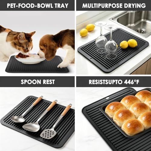 Black Silicone Trivet 16'' X 12'' Silicone Hot Pads for Kitchen Nonslip and Heat Resistant Hot Pads Trivets for Kitchen Quartz Countertops (Black) - Image 4