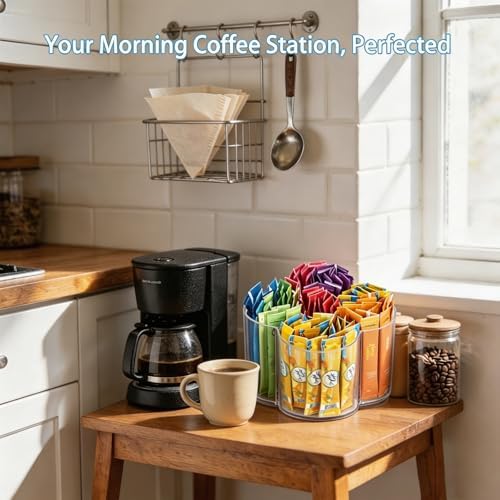 Flower-Shaped Rotating Drink Packet Organizer | 5-Compartment Lazy Susan for Water Flavor Packets & Powdered Mixes | Clear 360° Spinning Pantry Storage Bin for Cabinet & Countertop - Image 7