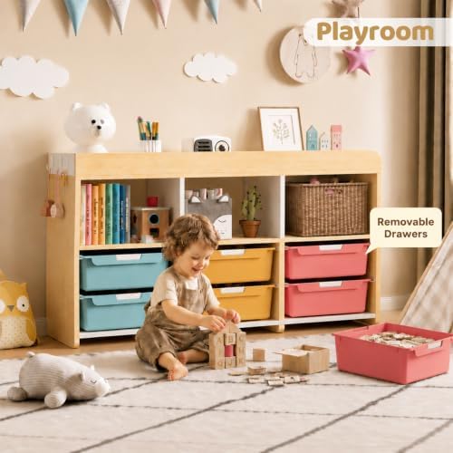 Classroom Storage Organizer with 6 Bins, 3 Shelves and Pegboard, Rainbow - Image 4