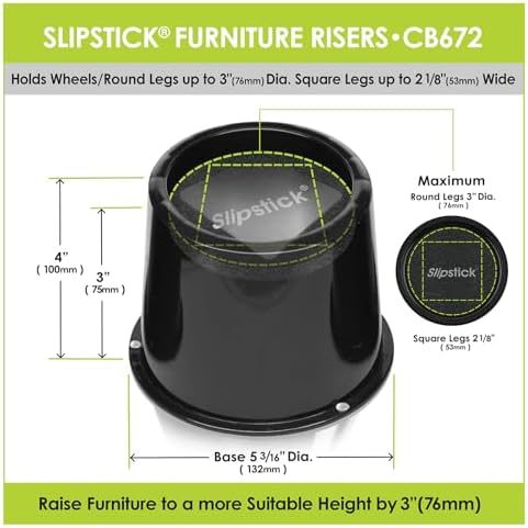 Slipstick CB672 Premium 3 Inch Bed Risers/Furniture Raisers with Steel Reinforced Caster Wheel Holder Top, Lifts Height 3" (4 Pack) Supports 2,640 Pounds, Black, Stackable with CB671 - Image 5