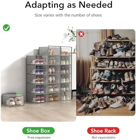 Foluck X-Large Shoe Storage Box, 15 Pack Clear Plastic Stackable Shoe Organizer for Closet, Interlocking Design Shoe Container Bins for Sneakers, Foldable Shoe Rack with Lids, Gray - Image 5