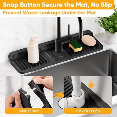 17.7'' Folding Faucet Mat for Kitchen Sink Splash Guard[7° Slope Fast Self-draining][Snap Lock Fit] Kitchen Sink Faucet Mat Splash Guard Kitchen Sink Area Water Splash Guard Behind Faucet Draining Mat - Image 4