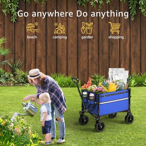 ROSONG Collapsible Wagon Cart with Wheels Foldable - Folding Utility Heavy Duty Wagons Carts for Grocery Sports Garden Shopping Camping Wheelbarrows (Blue, 120L) - Image 2