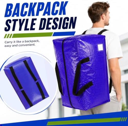 8 Pack Heavy Duty Moving Bags 25 Gallon – Extra Large Moving Boxes with Reinforced Wrap-Around Handles & ID Window, Waterproof Storage Bags for Moving, College Dorm, Home Organization – Blue - Image 4