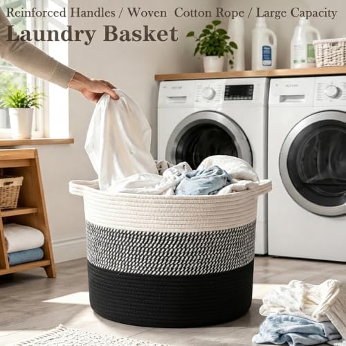 90L Extra Large Blanket Basket,Woven Laundry Basket-Mixed Black - Image 5