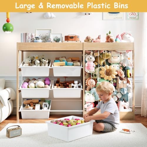 Kids Toy Storage Organizer with Stuffed Animal Holder, Wooden - Image 2
