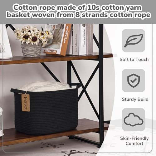 Goodpick Woven Rope Storage Basket for Shelves, Rectangle, Black - Image 5