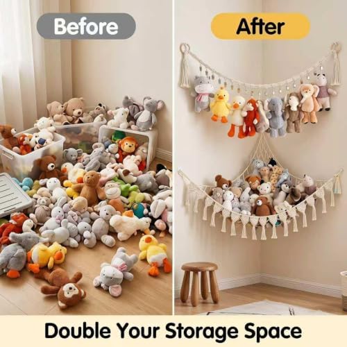 2pcs Stuffed Animal Storage Combo,Handcrafted Macrame Corner Hammock Net - Image 5