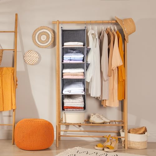 BOOMIBOO Hanging Closet Organize and Shelves，5-Hanging Shelf with 2 Side Pockets，Storage Foldable （Grey） - Image 2