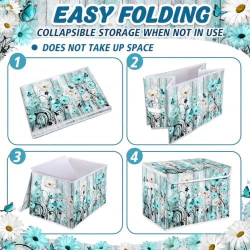Briwooody Blue Daisy Storage Bin with Lid and Carrying Handle Floral Butterfly Foldable Storage Box Large Farmhouse Decorative Collapsible Container Basket for Organizing Closet Home Bedroom Gift - Image 6