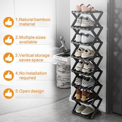 Vertical Black Shoe Rack Small, 5 Tier Portable Folding Shoe Storage Rack, Without Installation Free Standing Shoe Rack for Corridors, Bedrooms Living Room Corner and Small Spaces - Image 4