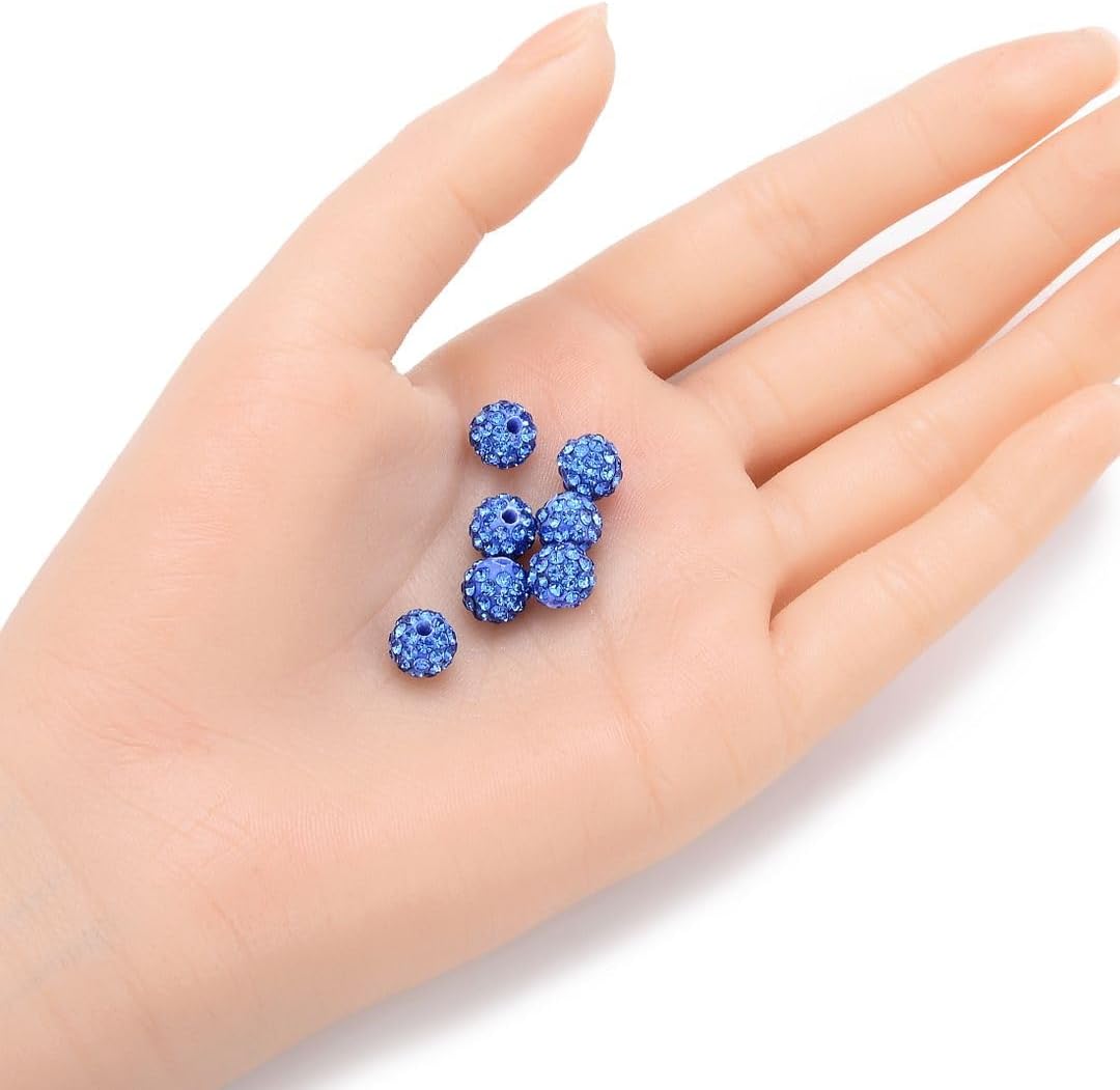 100pcs Adabele Grade A Suncatcher Crystal Rhinestone Pave Loose Beads 8mm Light Sapphire Blue Polymer Clay Disco Ball Spacers Compatible with Shamballa All Craft Jewelry Making DB8-14