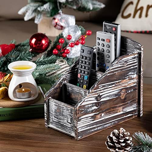 MyGift Torched Wood Remote Control Holder, 4-Compartment Tabletop Caddy - Image 2