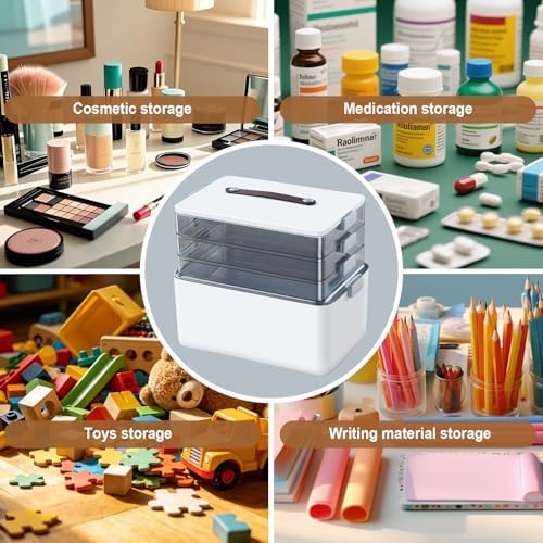 MOPUP 4-Tier Medicine Craft,Sewing,Art,Organizer Storage,Portable Latch Bin with Lid and Leather Handle,Pill Bottle, First Aid,Comes with a 7-Day Pill Organizer,A Household Essential - Image 7