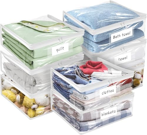 Plastic Storage Bags with Easy-Glide Zipper, Pack of 8, Durable Clear Vinyl Zippered Storage Bags for Clothes Sweaters Comforters Blankets Sheets Bedding (15.7 x 13.8 x 3.9 Inch, Transparent White) by Kikerike
