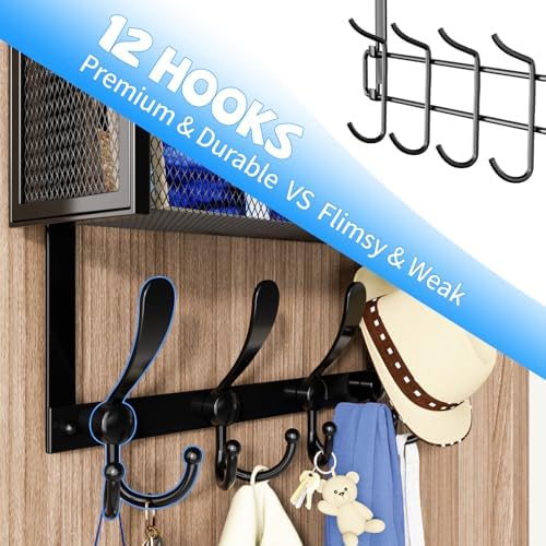 Kaiferty Over The Door Hooks Organizer, Coat Rack Over The Door Storage Hanger Towel Rack, Back of Door Storage Organizer for Bathroom,Bedroom,Kitchen,Office (Black, 3-Tier) - Image 3