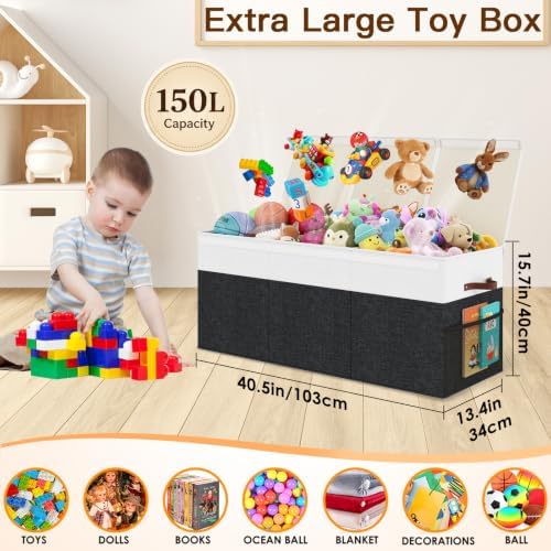 150L Extra Large Toy Storage Box with Lid for Boys Girls Nursery Playroom - Image 2