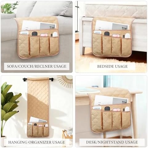 Armchair Caddy for Recliner, Non Slip Sofa Arm Organizer, Khaki - Image 5