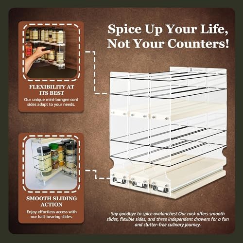 Vertical Spice Cabinet Mounted Spice Rack Organizer - 3 Drawers,30 Reg or 60 Half Sized Spice Jars - Pantry Organizers & Storage -Pullout Shelf for Kitchen Cupboard (6.9''W x 10.75''H x 10.6"D, Cream) - Image 3