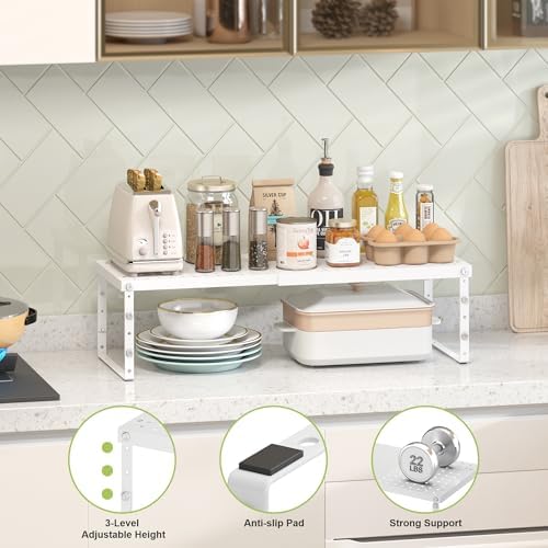 RUILALIFE Expandable Cabinet Organizer Shelf With Adjustable Height, Stackable Kitchen Countertop Organizer Rack, Adjustable Shelf Riser For Kitchen Counter, Pantry, Cupboard, Desk, Tabletop - Image 3