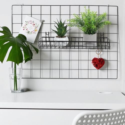 4 Pcs Black Metal Grid Wall Baskets with Hooks, Hanging Wire Storage Organizer Shelf for Kitchen Bathroom Office, 15.75 x 3.94 x 1.97 Inch - Image 6