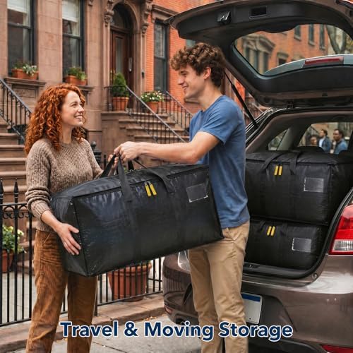 Wide-Top-Opening Moving Bags Heavy Duty,Extra Large Moving Bags for Travel/College Packing/Storage/Organization/Seasonal Clothes & Bedding Storage,Moving Supplies Bins (Black,12Pcs) - Image 6