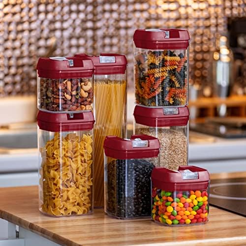 Set of 7 Airtight Food Storage Containers - Pantry Organizer Bins, BPA Free Plastic Containers plus Dry Erase Marker and Labels, Red - Image 7