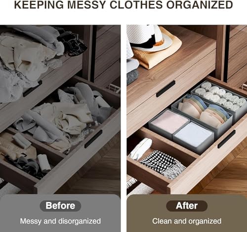 DIMJ Drawer Organizers for Clothing, Set of 12 Dresser Drawer Organizers, Fabric Closet Organizers and Storage, Drawer Dividers for Baby Clothes, Socks, Belt, Tie (Grey) - Image 5