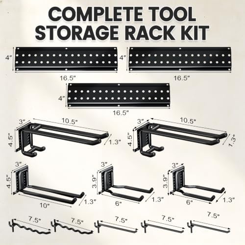 Garage Tool Organizer Wall Mount, 49.5 Inch Heavy Duty Garage Organization System with 10 Adjustable Hooks, Garden Tool Storage Rack for Garage, Yard & Shed, Holds Up to 400 lbs - Image 6