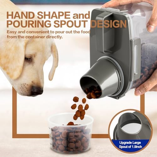 TIOVERY Upgraded Dog Food Storage Container Small, Cat Food Container Airtight, Pet Food Container Dispenser with Pour Spout, Measuring Cup and 4 Seal Buckles for Dogs, Cats, Birds (Grey) - Image 2