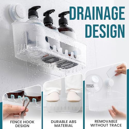 TAILI Shower Caddy Suction Cup Bathroom Organizer Shelf Frosted Clear - Image 3