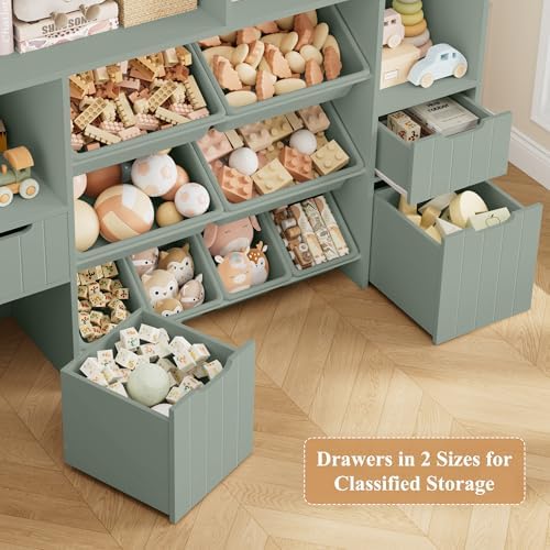 HORSTORS 55" W Toy Storage Organizer, Large Kids Bookshelf, Toy Box, Green - Image 6