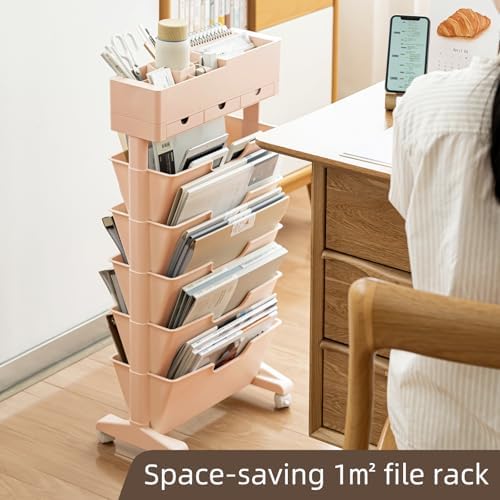 5 Tier Rolling Book Cart Multi-Functional Movable Storage Bookshelves - Image 2