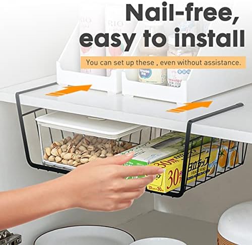 Under Shelf Basket Storage, Steel Under Shelf Hanging Wire Baskets Shelves for Laundry Room Kitchen Desk Pantry Bookshelf (Black, 4 Pack) - Image 4