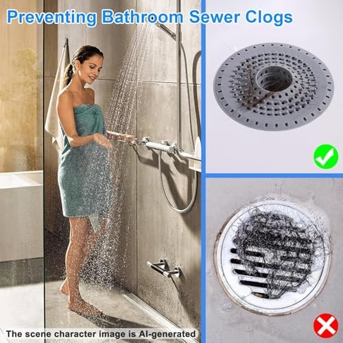 Bathtub Drain Hair Catcher, Silicone Tub Hair Catcher Drain Protector Strainer, Collapsible Shower Hair Drain Catcher Strainer for 1.48'' to 1.75'' Regular Drains, 3PCS - Image 6
