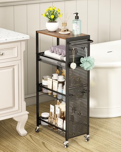 Utility Slim Storage Cart 4 Tier Rolling Laundry Room Organization Cart： by Unknown