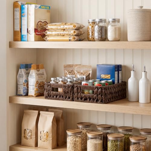 GRANNY SAYS Wicker Baskets with Handles,Small Woven Basket for Storage, Waterproof Storage Basket Organizer,Decorative Storage Boxes for Organing Pantry,Brown Basket,2-Pack,11 1/4''L x 7 1/2''W x 3 1/2''H - Image 4