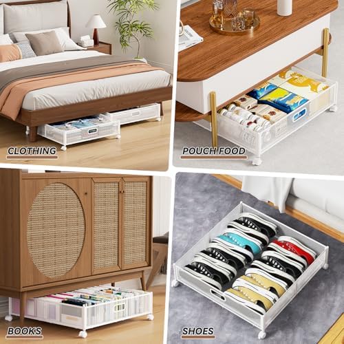 PHINOX Under Bed Storage with Wheels & Handle,Metal,Large,4 Pack,White - Image 5