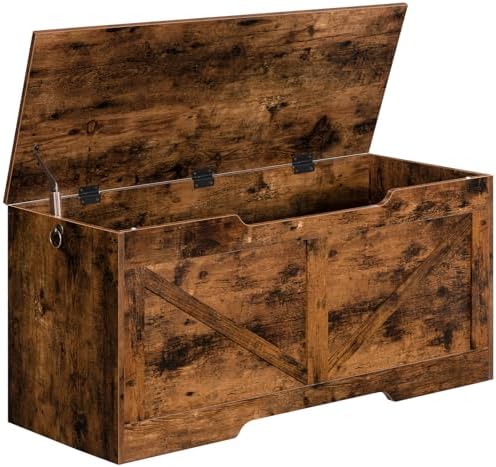 HOOBRO Storage Bench, 39.4” Retro Wooden Storage Chest with U-Shaped Cut-Out Pull, Safety Hinge, Supports 330 lb and Easy Assembly for Toy Box Organizer (Rustic Brown) BF771CW01G1 by HOOBRO