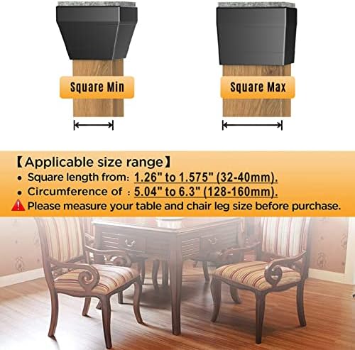 CHWM Square Chair Leg Protectors for Hardwood, 16Pcs Silicone Chair Legs Caps to Prevent Floor from Scratches and Reduce Noise, Easy to Move,(1.5 Inch Black). - Image 2
