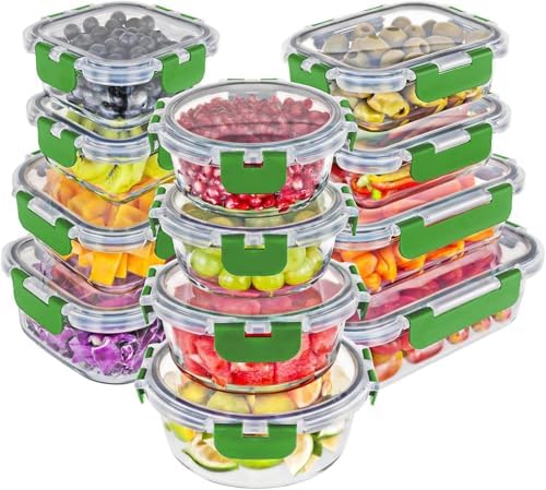 Magic Mill Premium Borosilicate Glass Food Storage Containers with lids Set | 24pc Sets with 12 Bowls & 12 Airtight Locking Lids for Lunch & Meal Prep, Safe for Oven, Freezer, Dishwasher, BPA-Free by magicmill