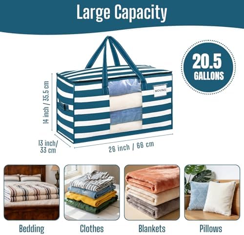 VENO Moving Bags, Wide Open Top, Clear Window, Classic Navy Stripe, 6 Pack - Image 2