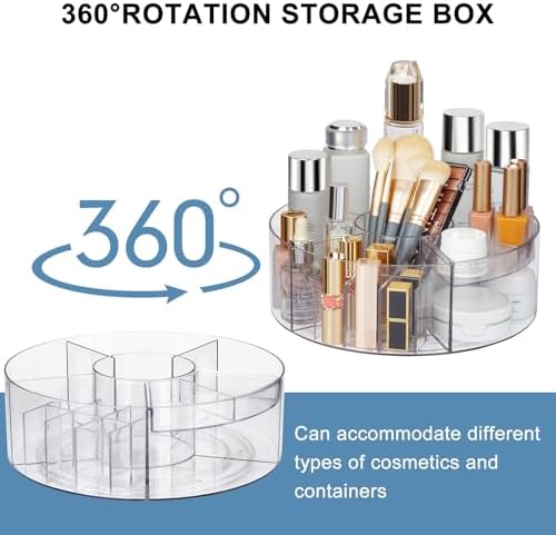 360° Rotating Makeup Organizer, 10" Clear Turntable Lazy Susan Organizer for Vanity, Bathroom Counter, Cabinet, Spinning Cosmetic Storage Holder with 6 Dividers for Skincare, Makeup Brushes, Lipsticks - Image 3