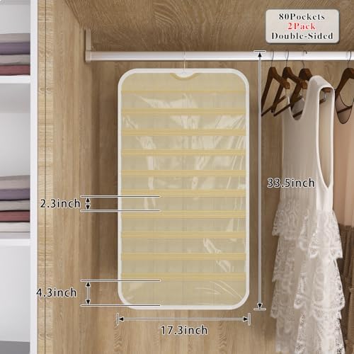 Hanging Jewelry Organizer 80-Pocket Double-Sided, 2-Pack, White and Beige - Image 5