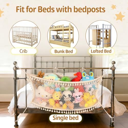 Stuffed Animal Storage Net, Large Bedside Toy Organizer Net, Cotton Plushie Toy Storage Hammock with Tether for Stuffed Animals Playroom Organization - Image 3